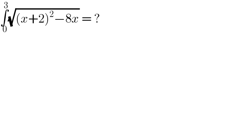 ∫_( 0) ^3 (√((x+2)^2 −8x)) = ?  