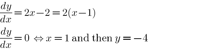 (dy/dx) = 2x−2 = 2(x−1)  (dy/dx) = 0  ⇔ x = 1 and then y = −4  