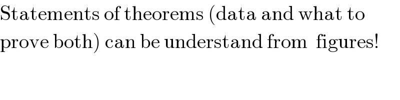 Statements of theorems (data and what to  prove both) can be understand from  figures!  