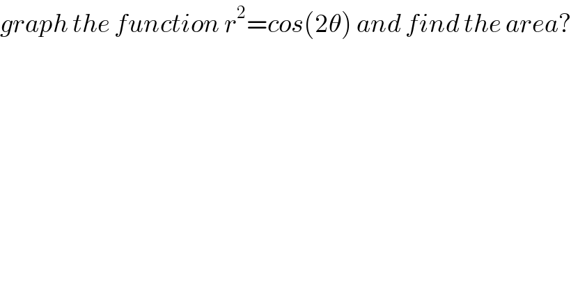 graph the function r^2 =cos(2θ) and find the area?  